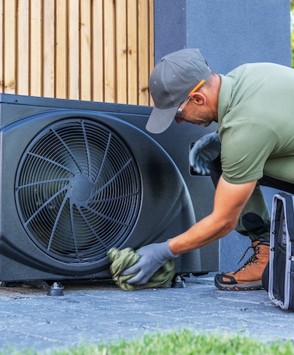Technician Performs Maintenance on Outdoor Air Conditioning Unit